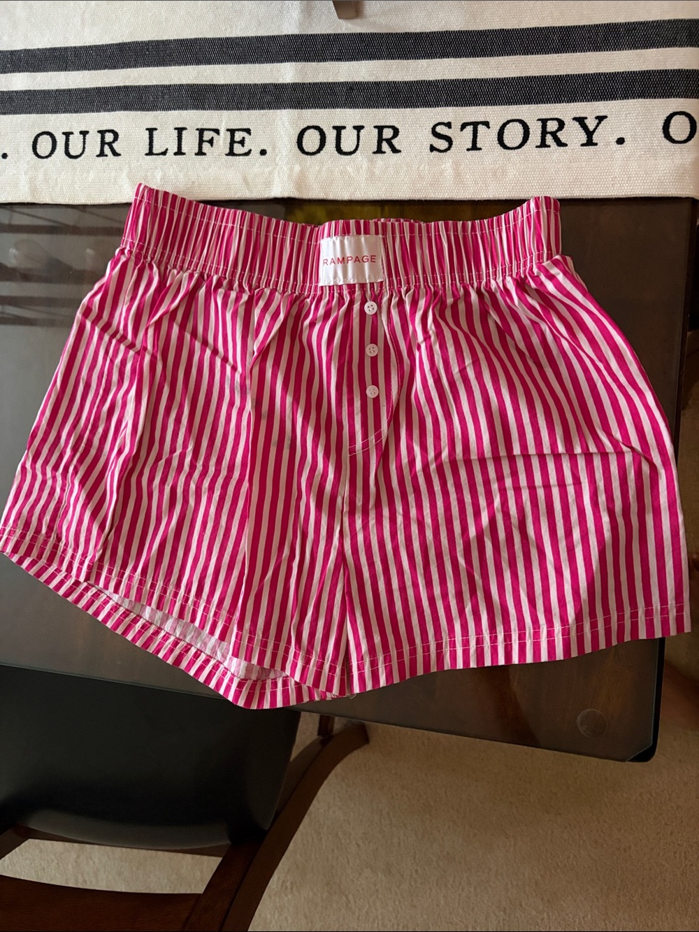 Rampage Hot Pink and White Striped Elastic-Waist Women’s Athletic Shorts
